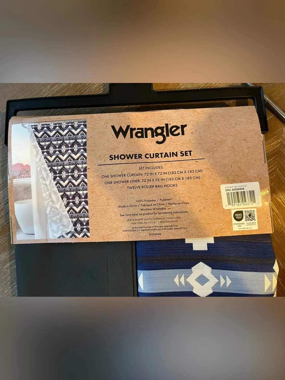 Wrangler Navy and White Geometric Shower Curtain Set